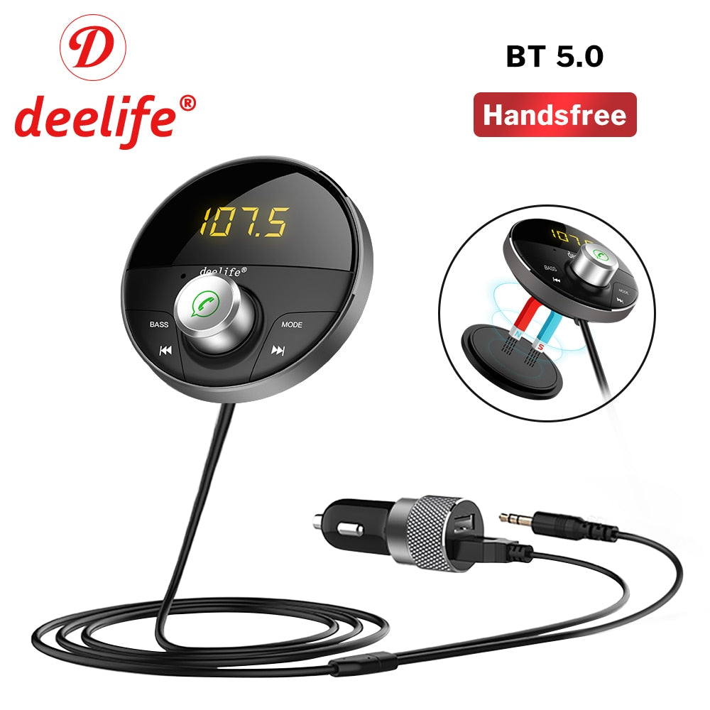 Deelife Bluetooth AUX Adapter in Car Handsfree Kit BT 5.0 Audio Receiver for Auto Phone Hands Free Carkit FM Transmitter - TIKIJTRONICS # 0