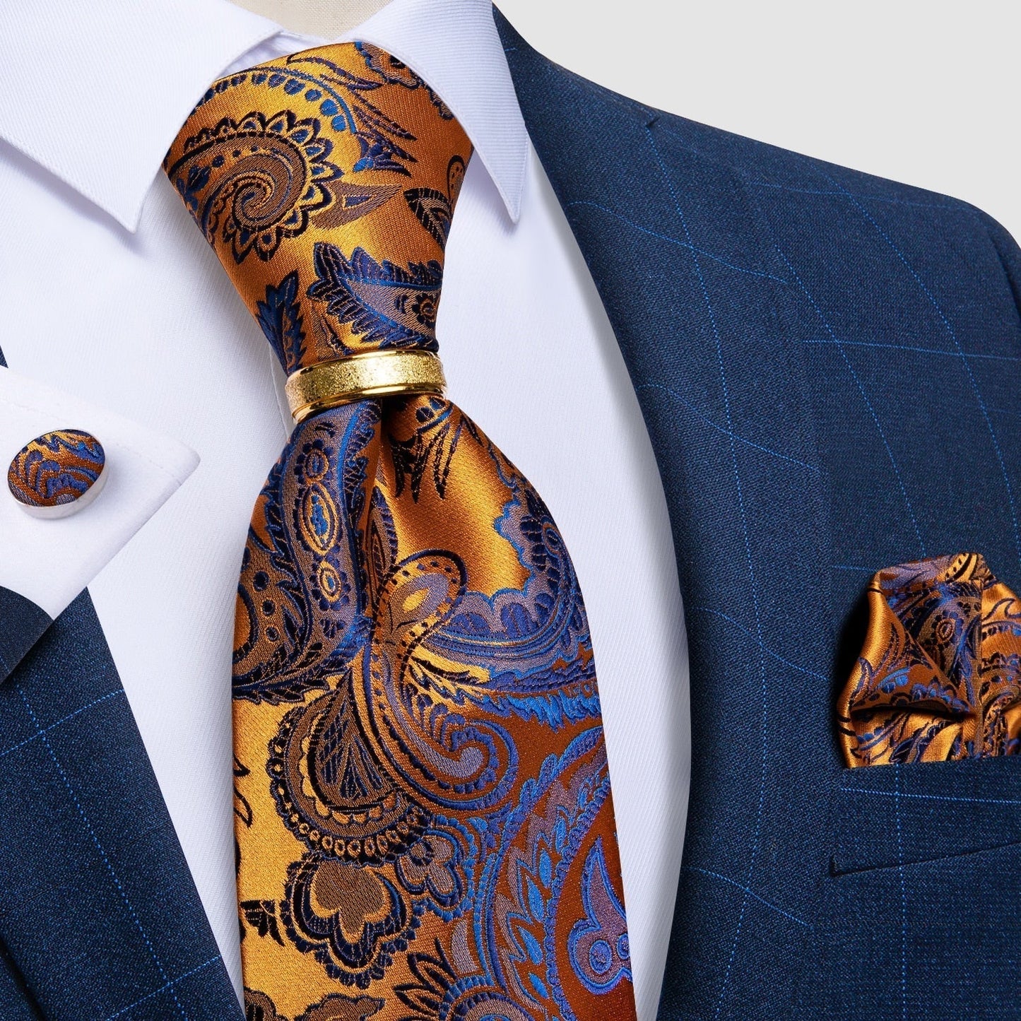 DiBanGu Designer Mens Necktie Striped Floral Paisley Silk Tie Pocket Square Cufflinks Neck Tie Ring Set Suit Wedding Business - Premium 0 from TIKIJTRONICS - Just $6.95! Shop now at TIKIJTRONICS