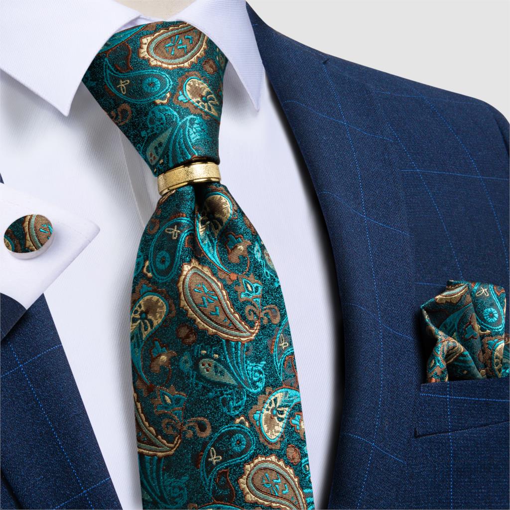 DiBanGu Designer Mens Necktie Striped Floral Paisley Silk Tie Pocket Square Cufflinks Neck Tie Ring Set Suit Wedding Business - Premium 0 from TIKIJTRONICS - Just $6.95! Shop now at TIKIJTRONICS