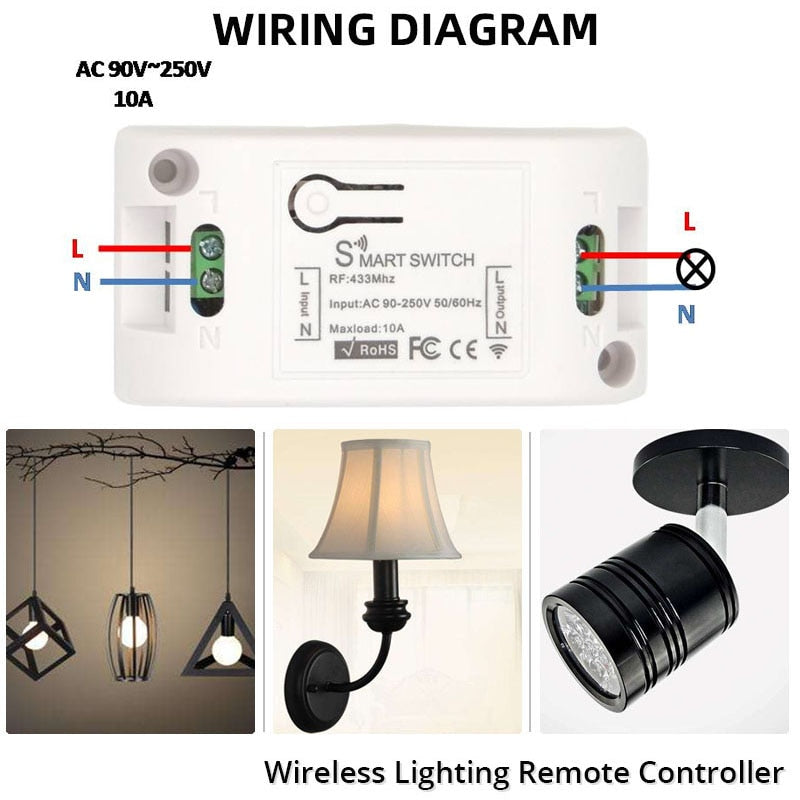 Diese 433Mhz wireless Wall Switch rf 86 wall panel transmitter Safety Switch and AC 110V 220V relay interruptor for Light Lamp - TIKIJTRONICS # 0