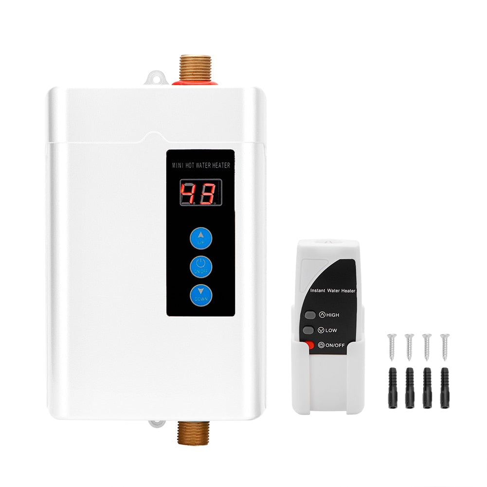 Digital Electric Water Heater Remote Control Instantaneous Tankless Water Heater for Kitchen Bathroom Shower Water Fast Heating - TIKIJTRONICS # 0