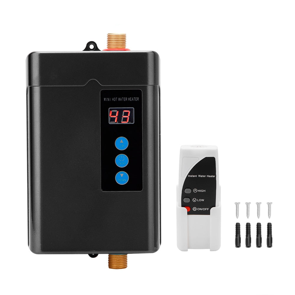 Digital Electric Water Heater Remote Control Instantaneous Tankless Water Heater for Kitchen Bathroom Shower Water Fast Heating - TIKIJTRONICS # 0