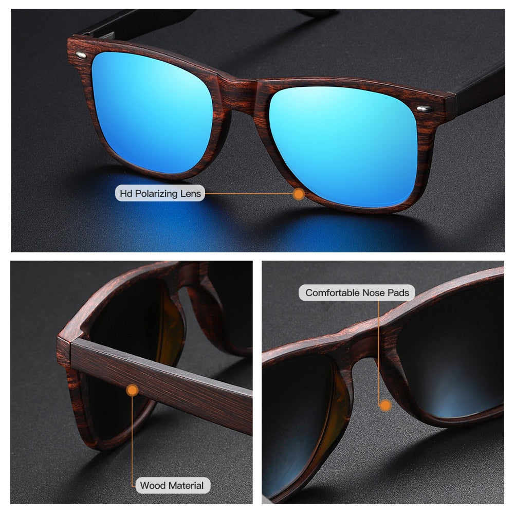 EZREAL Polarized Wood Sunglasses Men Square Frame UV400 Sun glasses Women Sun glasses Male oculos de sol Feminino - TIKIJTRONICS # 0