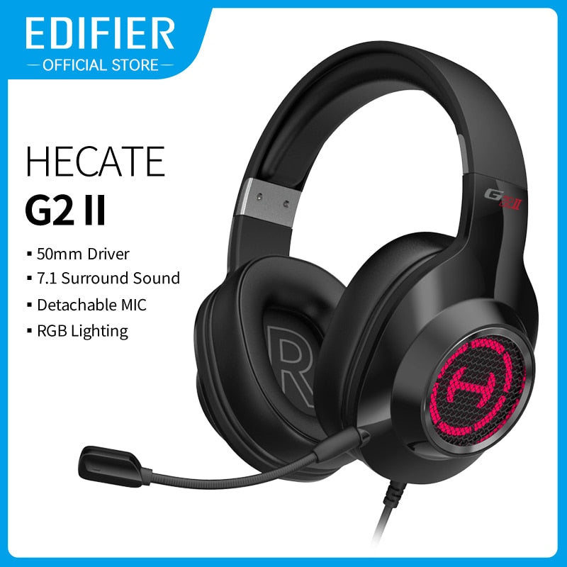 Edifier G2II Gaming Headset Gamer Headphones Wired Headset 50mm driver 7.1 Surround Sound RGB Light Noise Cancelling Microphone - TIKIJTRONICS # 0