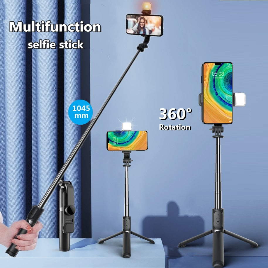 FANGTUOSI 2021 New Wireless selfie stick tripod Bluetooth Foldable Monopod With Led light remote shutter For iphone Wholesale - TIKIJTRONICS 0 SPECIFICATIONSWeight (g): 165Support Remote Control: YesPackage: NoOrigin: Mainland ChinaModel Number: New Selfie StickMax Extened Length (mm): 1045/1010Material: Stainless SteelFolded Length (mm): 194Configured for(Adaption): SMARTPHONESCommunication: Selfie SticksBrand Name: FANGTUOSI TIKIJTRONICS  (Store description)