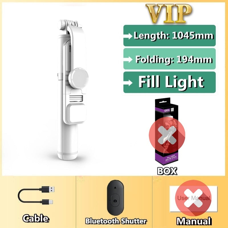 FANGTUOSI 2021 New Wireless selfie stick tripod Bluetooth Foldable Monopod With Led light remote shutter For iphone Wholesale - TIKIJTRONICS 0 SPECIFICATIONSWeight (g): 165Support Remote Control: YesPackage: NoOrigin: Mainland ChinaModel Number: New Selfie StickMax Extened Length (mm): 1045/1010Material: Stainless SteelFolded Length (mm): 194Configured for(Adaption): SMARTPHONESCommunication: Selfie SticksBrand Name: FANGTUOSI TIKIJTRONICS  (Store description)