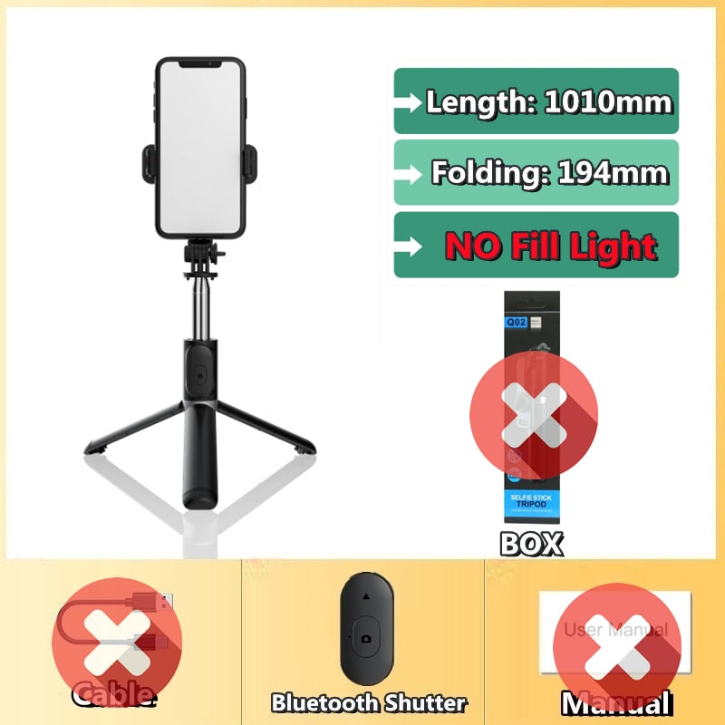 FANGTUOSI 2021 New Wireless selfie stick tripod Bluetooth Foldable Monopod With Led light remote shutter For iphone Wholesale - TIKIJTRONICS 0 SPECIFICATIONSWeight (g): 165Support Remote Control: YesPackage: NoOrigin: Mainland ChinaModel Number: New Selfie StickMax Extened Length (mm): 1045/1010Material: Stainless SteelFolded Length (mm): 194Configured for(Adaption): SMARTPHONESCommunication: Selfie SticksBrand Name: FANGTUOSI TIKIJTRONICS  (Store description)