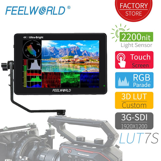 FEELWORLD LUT7S 7 Inch 2200nits Touch Screen Field Monitor 3D LUT Full HD 1920x1200 IPS 3G SDI 4K HDMI Input Output DSLR Monitor - TIKIJTRONICS # 0