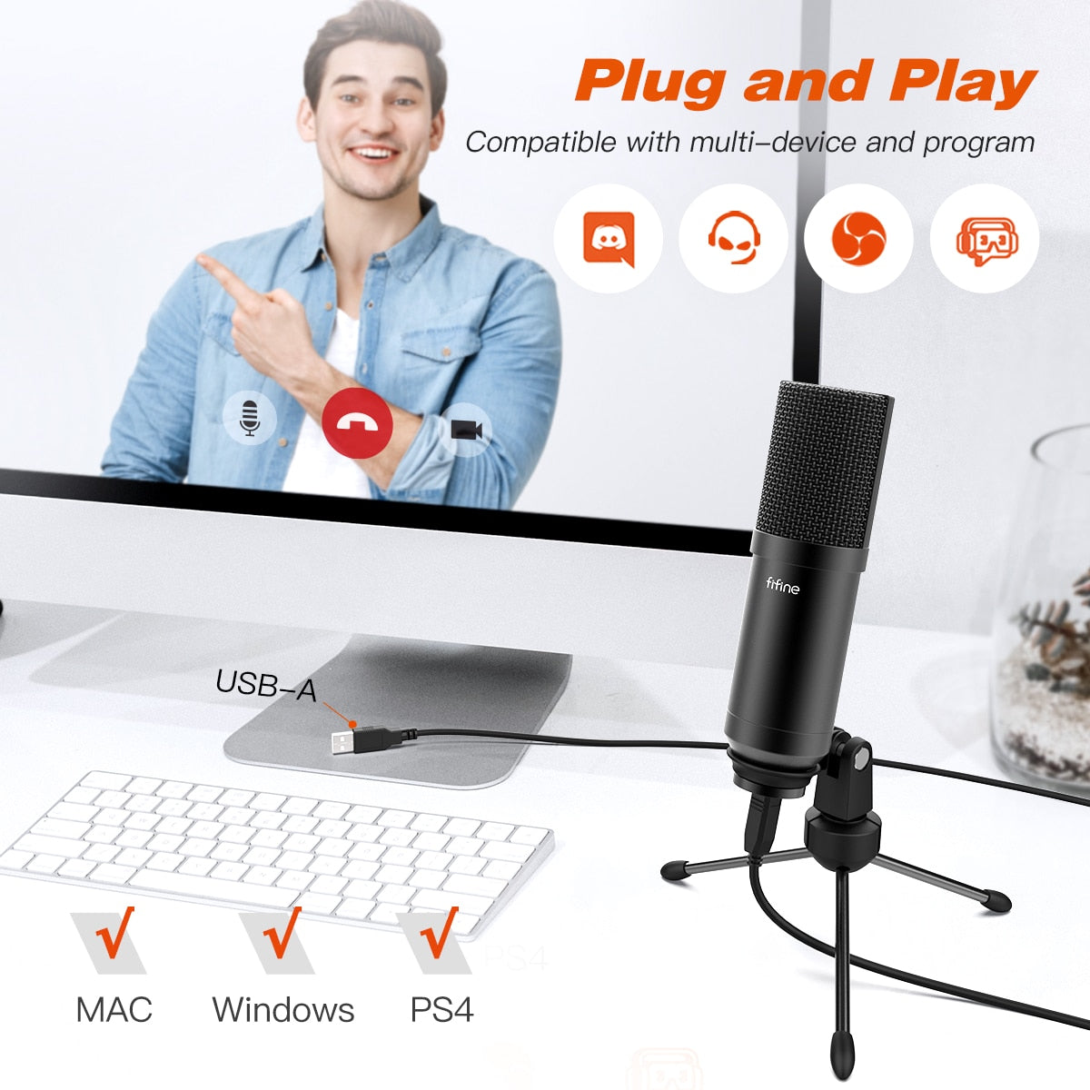 FIFINE USB Gaming Microphone Set with Flexible Arm Stand Pop Filter Plug&Play with PC Laptop Computer Streaming Podcast Mic T732 - Premium 0 from TIKIJTRONICS - Just $51.27! Shop now at TIKIJTRONICS