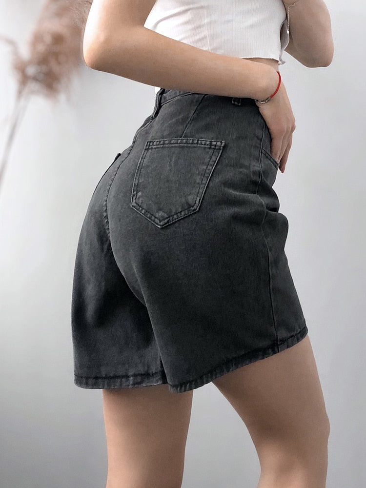 FTLZZ New Summer Women High Waist Button Wigh Leg Jeans Shorts Casual Female Loose Fit Blue Denim Shorts - TIKIJTRONICS 0 SPECIFICATIONSWaist Type: HIGHStyle: CasualPlace Of Origin: China (Mainland)Pattern Type: SolidPant Style: RegularOrigin: Mainland ChinaModel Number: R2042504Material Composition: denimMaterial: PolyesterItem Type: ShortsGender: WOMENFit Type: LOOSEFabric Type: DenimDecoration: ButtonClosure Type: Button FlyCN: GuangdongBrand Name: FTLZZ TIKIJTRONICS  (Store description)