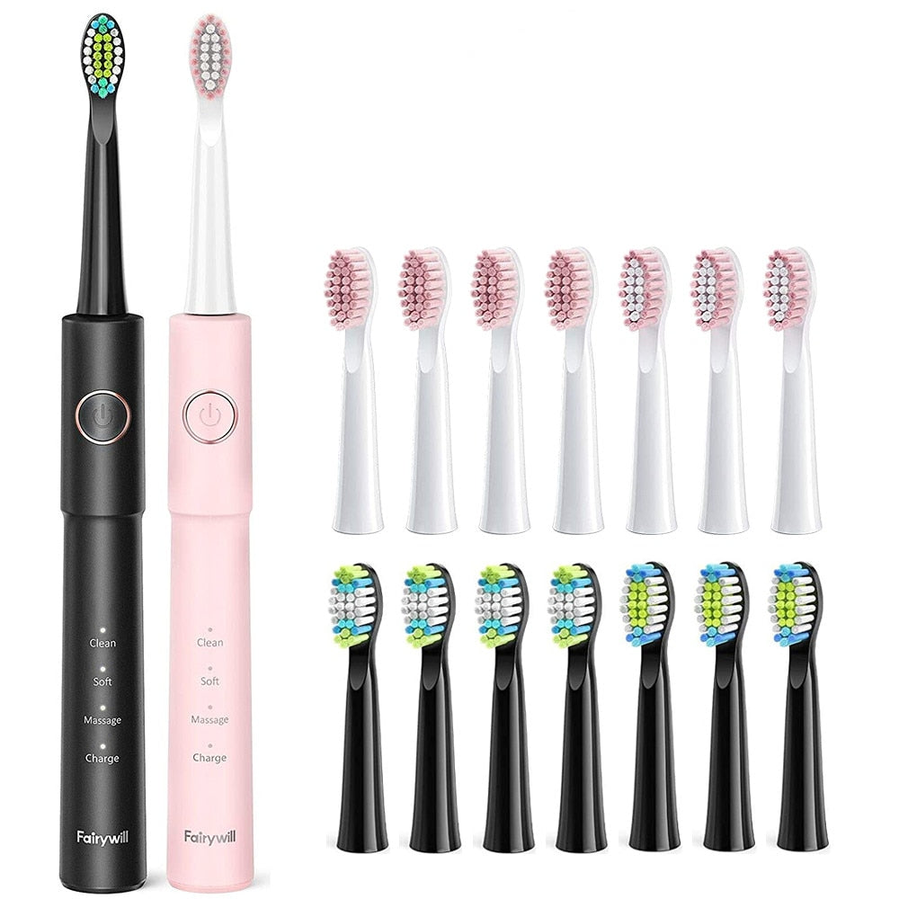 Fairywill Sonic Electric Toothbrush E11 Waterproof USB Charge Rechargeable Electric Toothbrush 8 Brush Replacement Heads Adult - TIKIJTRONICS # 0