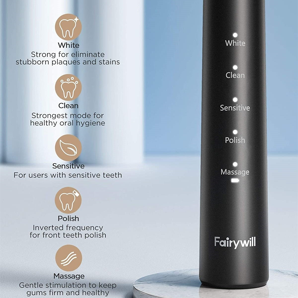 Fairywill Sonic Electric Toothbrush E11 Waterproof USB Charge Rechargeable Electric Toothbrush 8 Brush Replacement Heads Adult - TIKIJTRONICS # 0