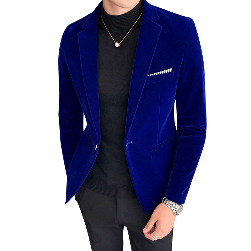 Fall Winter Gold Velvet Blazer High Quality Slim Fit Suit Jacket Fashion Casual Men Groom Singer Costume Formal Evening Dress - TIKIJTRONICS # 0