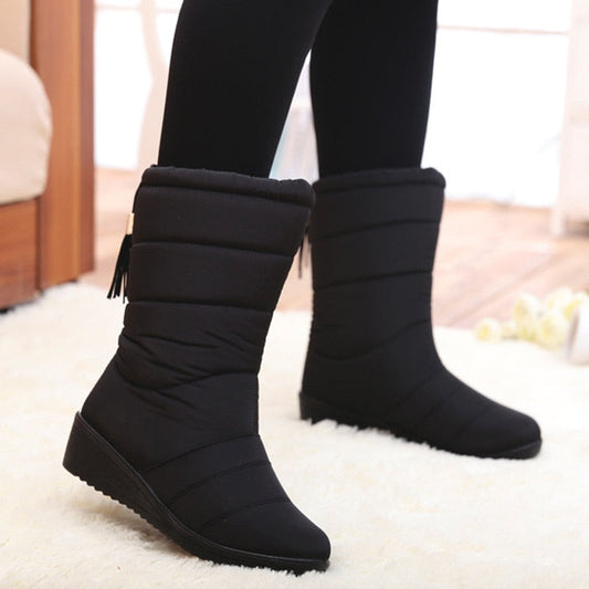 Fashion Women Boots Tassel Winter Boots Female Down Snow Boots Shoes Woman Mid Calf Botas Mujer Warm Winter Shoes Plus Size 44 - TIKIJTRONICS # 0