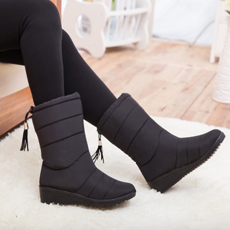 Fashion Women Boots Tassel Winter Boots Female Down Snow Boots Shoes Woman Mid Calf Botas Mujer Warm Winter Shoes Plus Size 44 - TIKIJTRONICS # 0