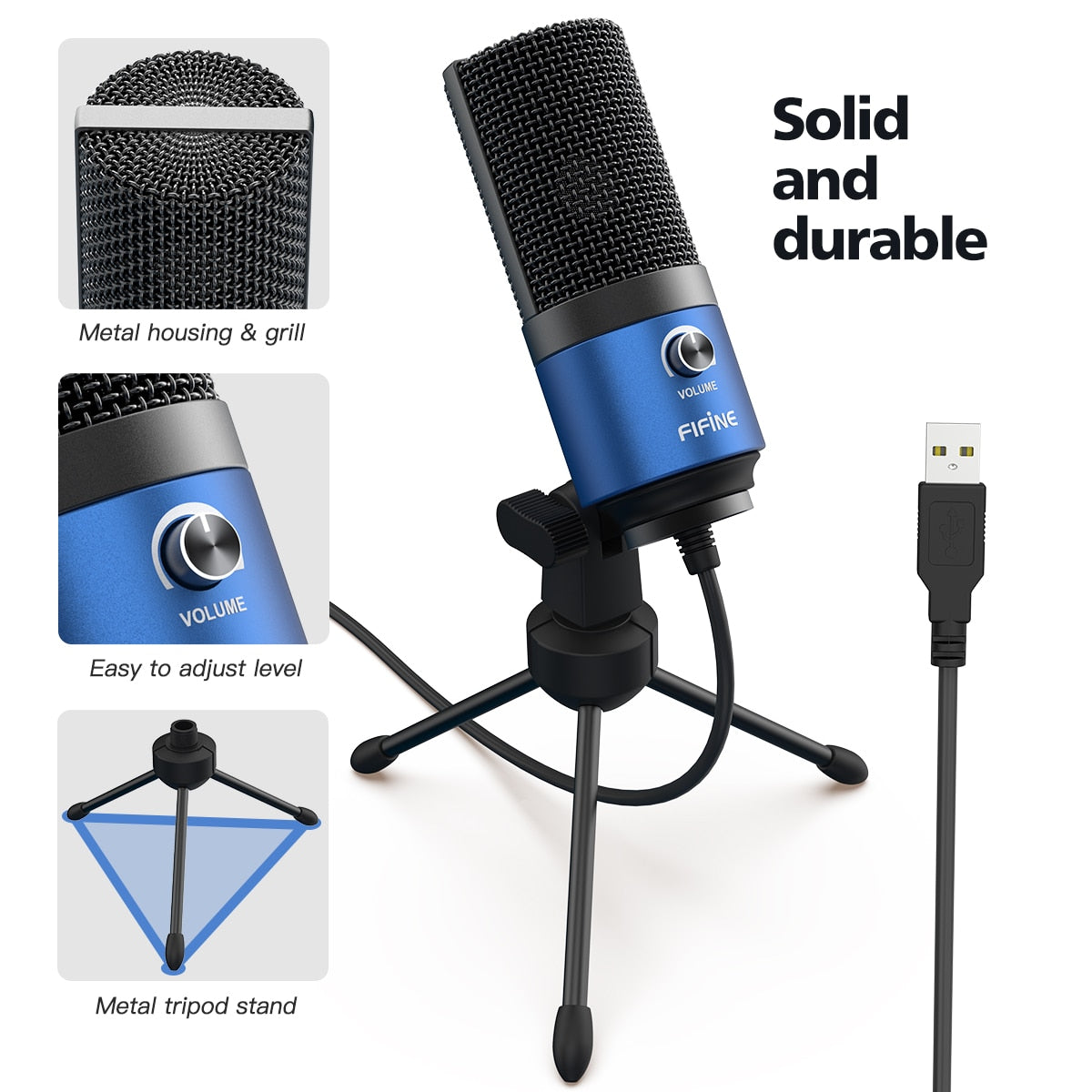 Fifine Metal USB Condenser Recording Microphone For Laptop  Windows Cardioid Studio Recording Vocals  Voice Over,Video-K669 - Premium 0 from TIKIJTRONICS - Just $27.99! Shop now at TIKIJTRONICS