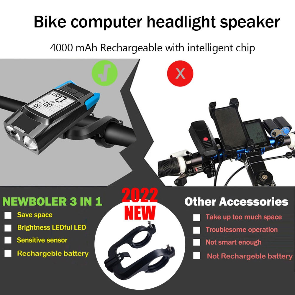 Flashlight For Bike T6 LED Bicycle Computer Horn USB Bike Light Front 2 Holder Waterproof Cycling Headlight Odometer Accessories - TIKIJTRONICS 0 SPECIFICATIONSPower Supply: BatteryOrigin: Mainland ChinaMounting Placement: HandlebarModel Number: Bycicle Light 015Certification: CEBrand Name: NEWBOLER TIKIJTRONICS  (Store description)