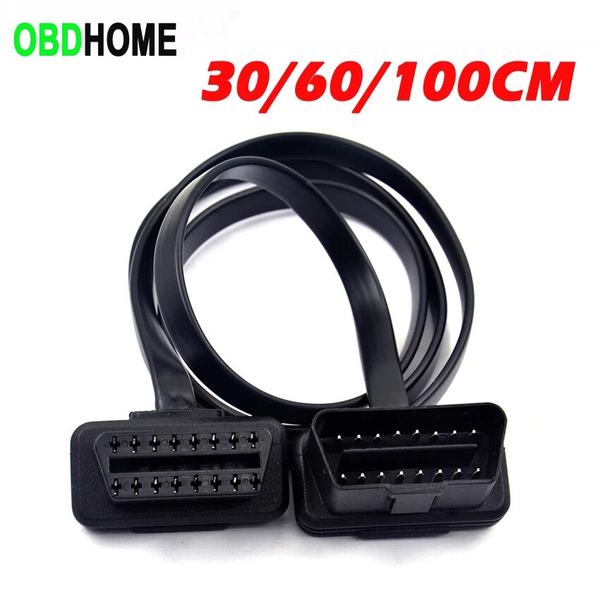 Flat Thin Noodle Cable 30/60/100CM 16 Pin Socket OBD OBDII OBD2 16Pin Male To Female Car Scanner Extension Cable 8Core Connector - Premium 0 from TIKIJTRONICS - Just $3.06! Shop now at TIKIJTRONICS