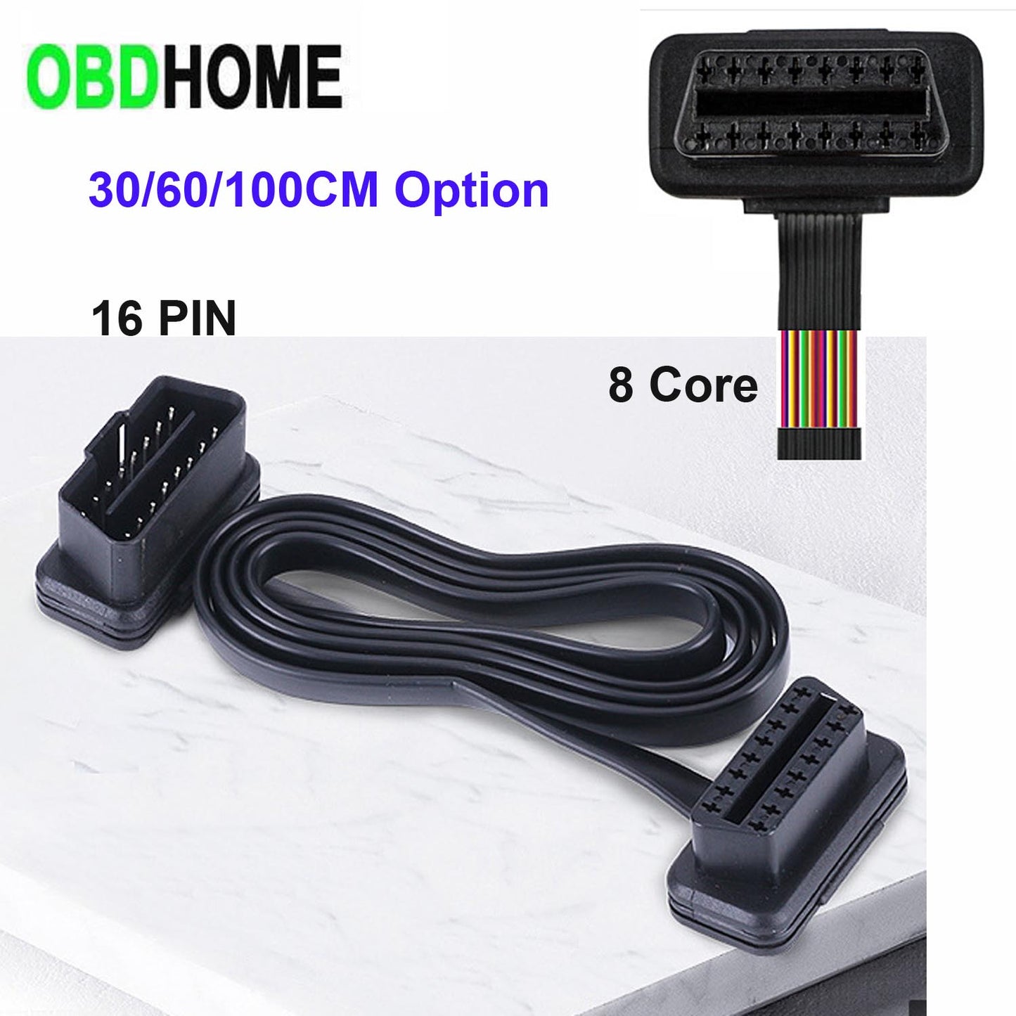 Flat Thin Noodle Cable 30/60/100CM 16 Pin Socket OBD OBDII OBD2 16Pin Male To Female Car Scanner Extension Cable 8Core Connector - Premium 0 from TIKIJTRONICS - Just $3.06! Shop now at TIKIJTRONICS