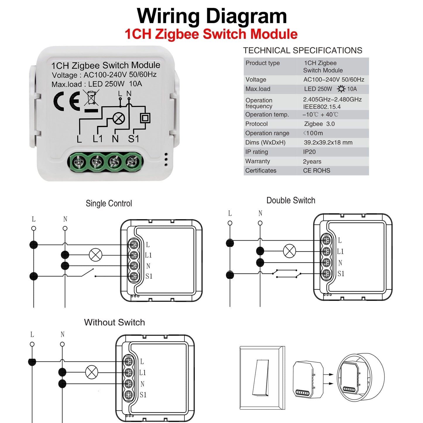 GIRIER Tuya ZigBee 3.0 Switch Module 10A Smart Home DIY Breaker 1 2 3 4 Gang Supports 2 Way Control Works with Alexa Google Home - TIKIJTRONICS # 0