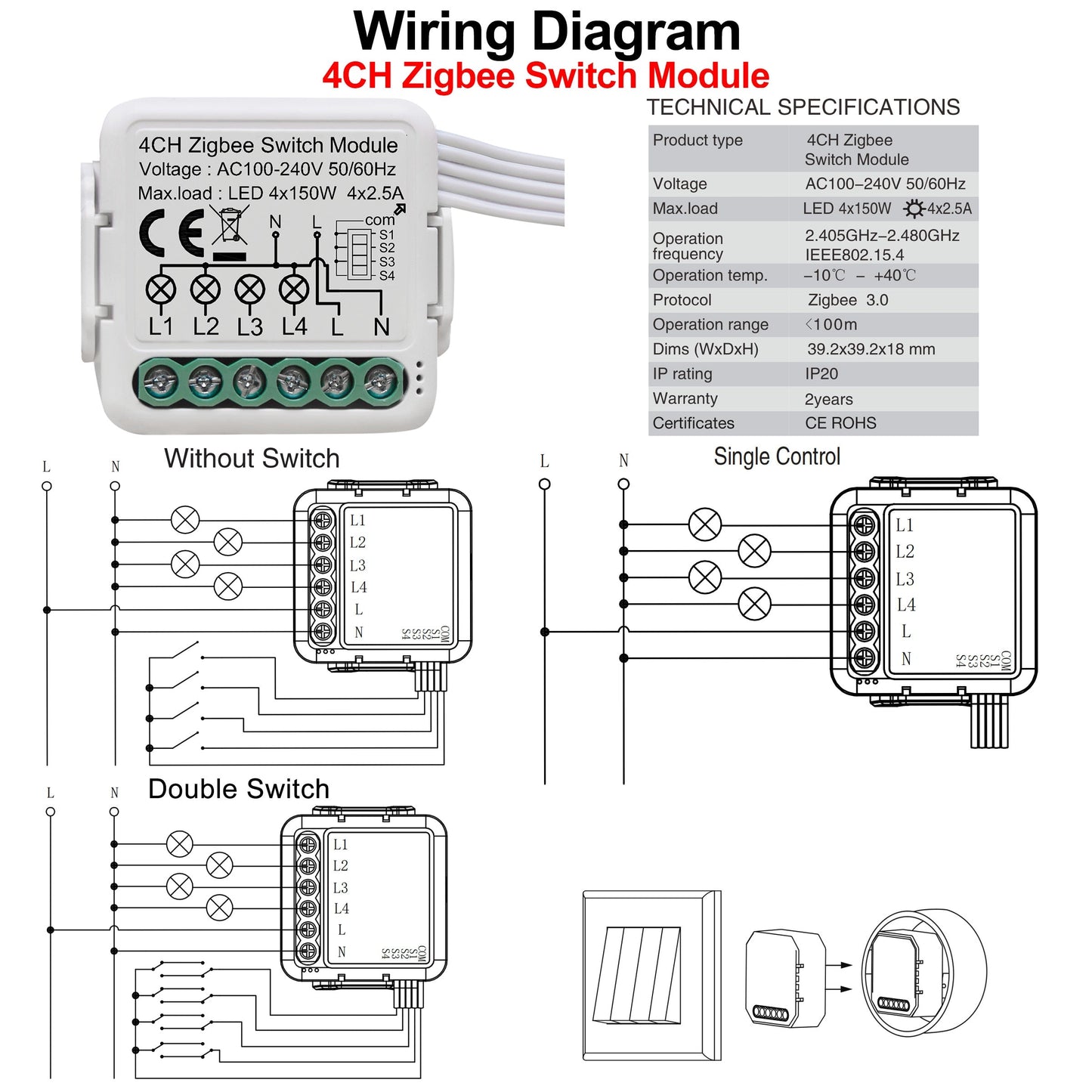 GIRIER Tuya ZigBee 3.0 Switch Module 10A Smart Home DIY Breaker 1 2 3 4 Gang Supports 2 Way Control Works with Alexa Google Home - TIKIJTRONICS # 0