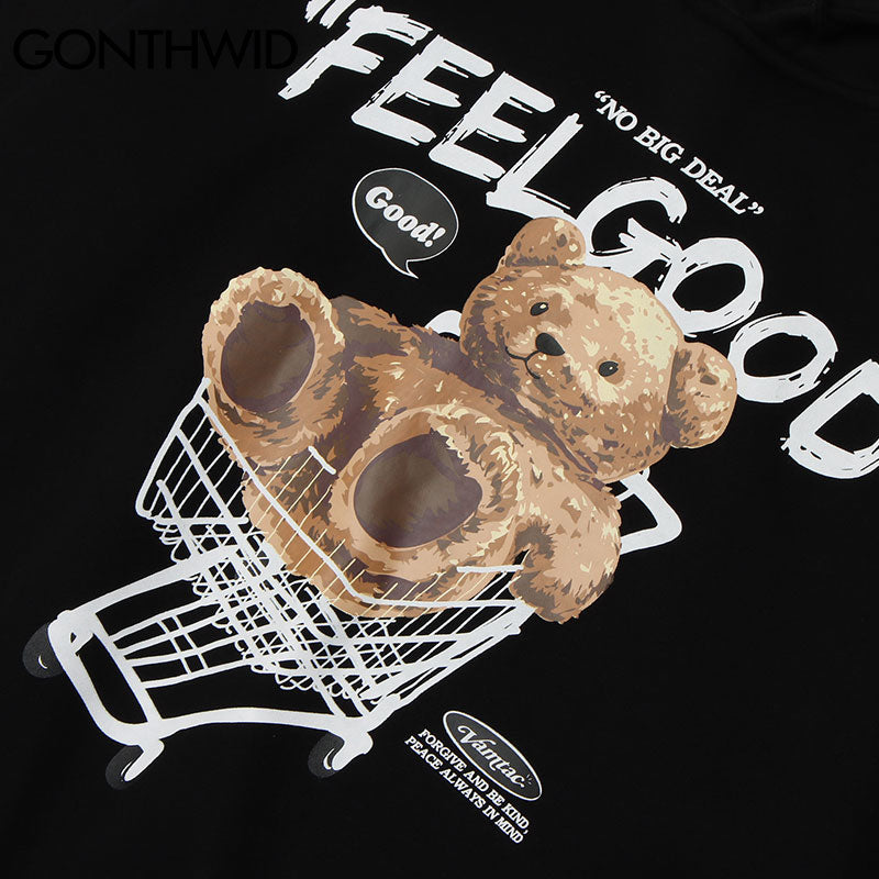 GONTHWID Men Hip Hop Hoodie Sweatshirt Streetwear Funny Bear Print Hooded Harajuku Winter Cotton Fleece Pullover Khaki Black - TIKIJTRONICS # 0