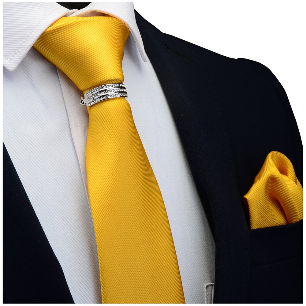 GUSLESON New Designer Solid Plain Men Tie Pocket Square Necktie Clasp Set Red Yellow Green Silk Ties Suit Wedding Business - Premium 0 from TIKIJTRONICS - Just $8.93! Shop now at TIKIJTRONICS