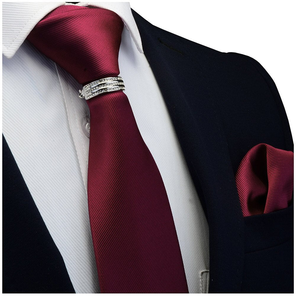 GUSLESON New Designer Solid Plain Men Tie Pocket Square Necktie Clasp Set Red Yellow Green Silk Ties Suit Wedding Business - Premium 0 from TIKIJTRONICS - Just $8.93! Shop now at TIKIJTRONICS