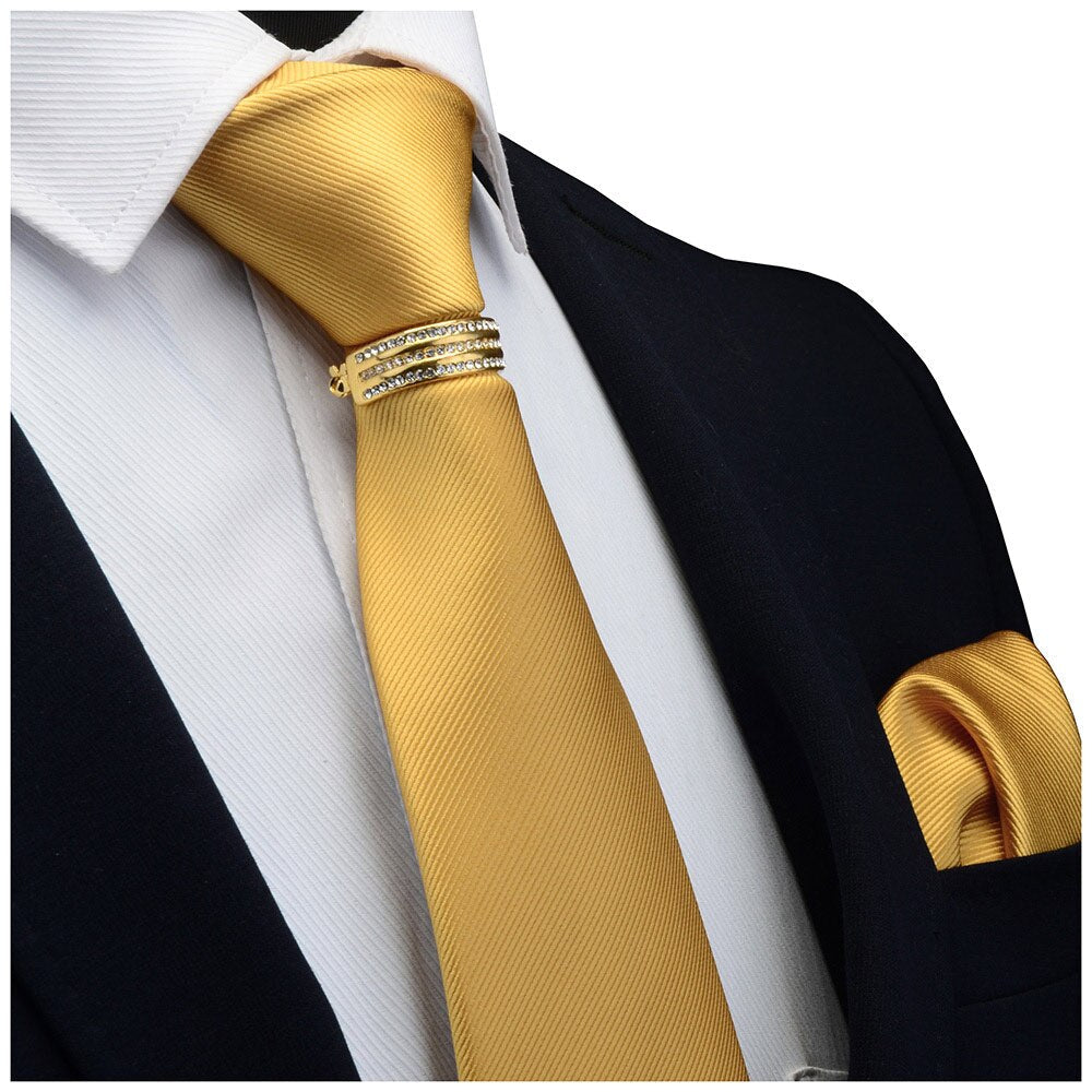 GUSLESON New Designer Solid Plain Men Tie Pocket Square Necktie Clasp Set Red Yellow Green Silk Ties Suit Wedding Business - Premium 0 from TIKIJTRONICS - Just $8.93! Shop now at TIKIJTRONICS