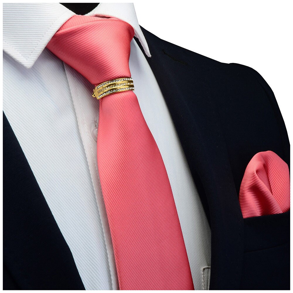 GUSLESON New Designer Solid Plain Men Tie Pocket Square Necktie Clasp Set Red Yellow Green Silk Ties Suit Wedding Business - Premium 0 from TIKIJTRONICS - Just $8.93! Shop now at TIKIJTRONICS