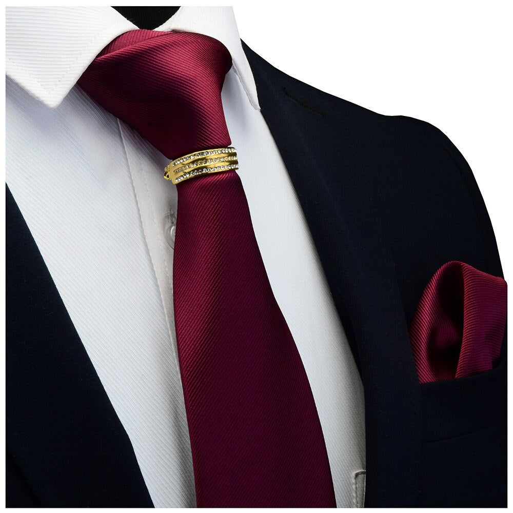 GUSLESON New Designer Solid Plain Men Tie Pocket Square Necktie Clasp Set Red Yellow Green Silk Ties Suit Wedding Business - Premium 0 from TIKIJTRONICS - Just $8.93! Shop now at TIKIJTRONICS