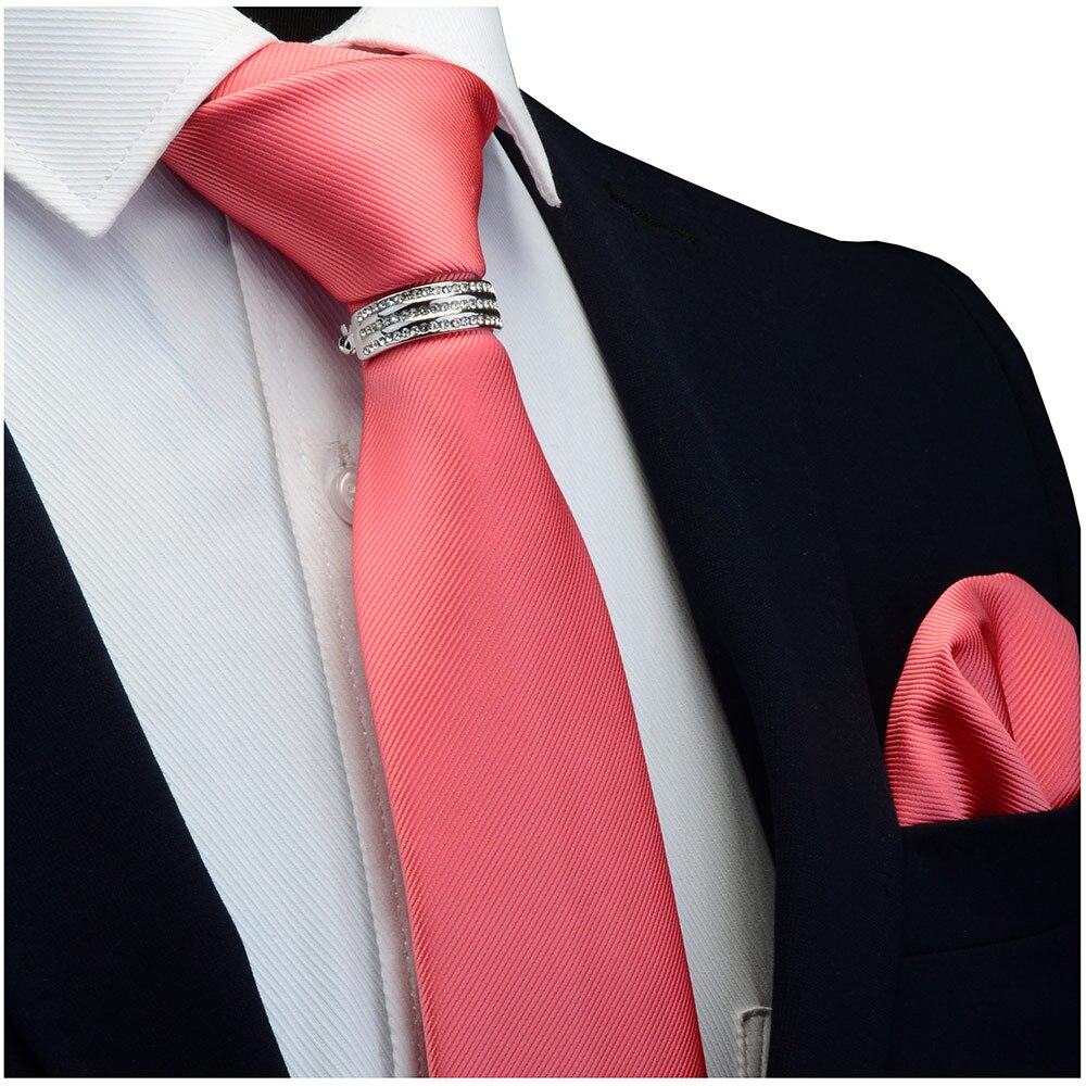 GUSLESON New Designer Solid Plain Men Tie Pocket Square Necktie Clasp Set Red Yellow Green Silk Ties Suit Wedding Business - Premium 0 from TIKIJTRONICS - Just $8.93! Shop now at TIKIJTRONICS