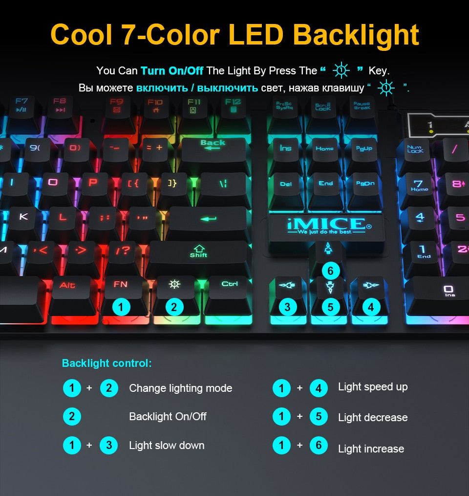 Gaming keyboard Wired Gaming Mouse Kit 104 Keycaps With RGB Backlight Russian keyboard Gamer Ergonomic Mause For PC Laptop - TIKIJTRONICS # 0