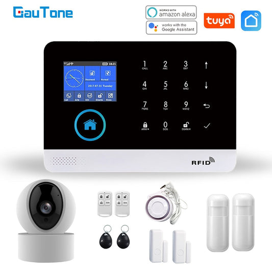 GauTone WiFi GSM Alarm System Tuya Smart Life App Control for Home Security with IP Camera RFID Card Security Alarm Smart House - TIKIJTRONICS # 0