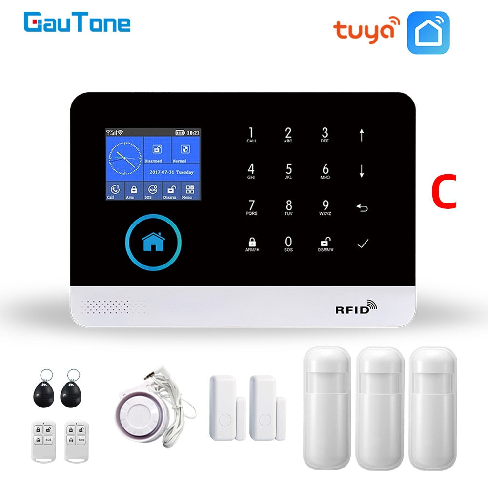 GauTone WiFi GSM Alarm System Tuya Smart Life App Control for Home Security with IP Camera RFID Card Security Alarm Smart House - TIKIJTRONICS # 0