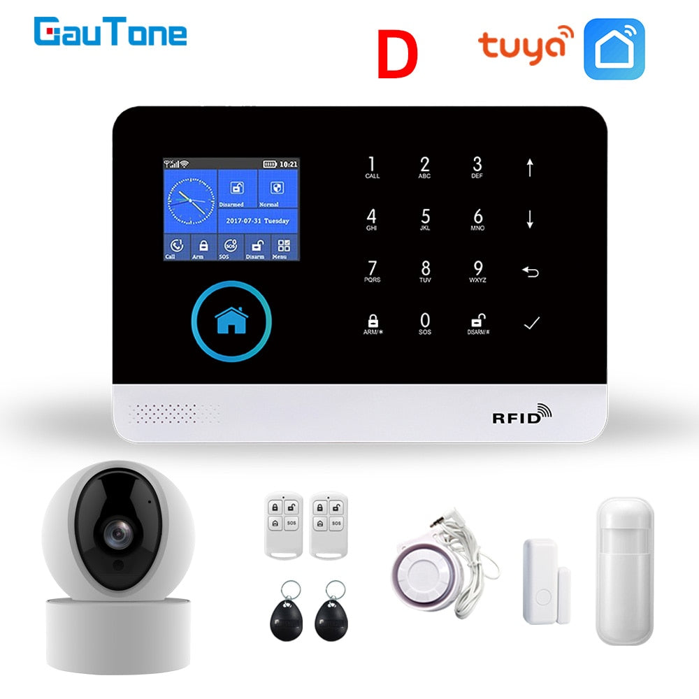 GauTone WiFi GSM Alarm System Tuya Smart Life App Control for Home Security with IP Camera RFID Card Security Alarm Smart House - TIKIJTRONICS # 0