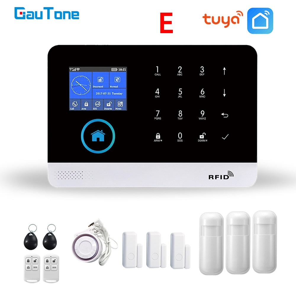 GauTone WiFi GSM Alarm System Tuya Smart Life App Control for Home Security with IP Camera RFID Card Security Alarm Smart House - TIKIJTRONICS # 0