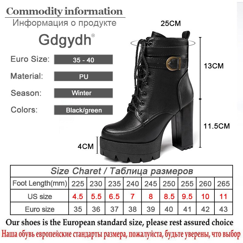 Gdgydh 2022 Russian Hot Sales Women Shoes Thick Platform High Heel Female Ankle Boots Round Toe Lace up Zipper Motorcycle Boots - TIKIJTRONICS # 0