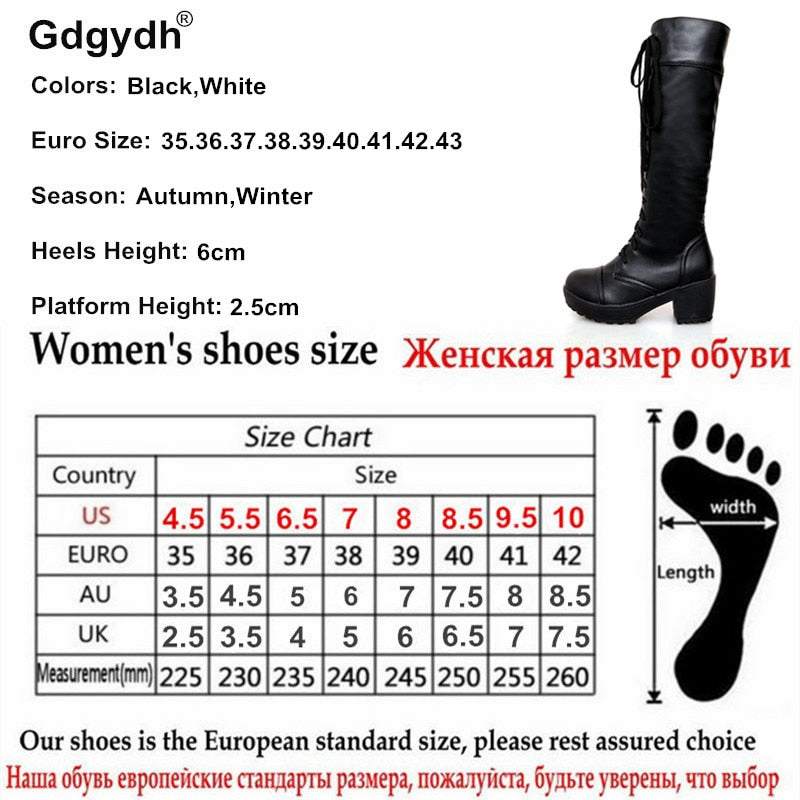 Gdgydh Large Size 43 Lace Up Knee High Boots Women Autumn Soft Leather Fashion White Square Heel Woman Shoes Winter Hot Sale - TIKIJTRONICS # 0