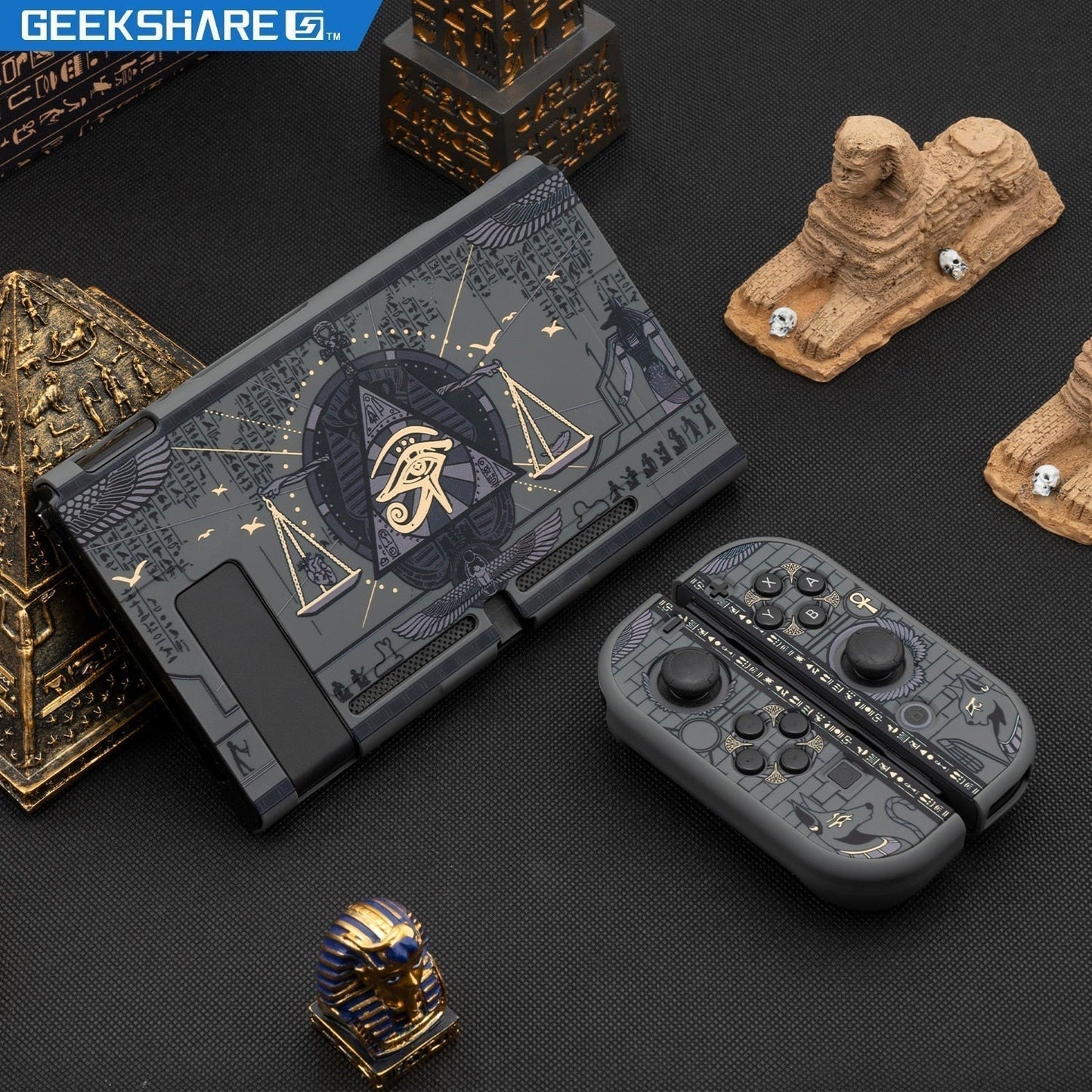 GeekShare Nintendo Switch Case Mysterious Egypt Pharaoh Black Split Hard Cover Back Girp Shell For Nintend Switch Accessories - TIKIJTRONICS # 0