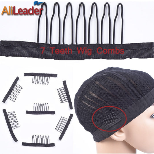 Good Quality 10-100Pcs 7 Theeth Stainless Steel Wig Combs For Wig Caps Wig Clips For Hair Extensions Strong Black Lace Hair Comb - TIKIJTRONICS # 0