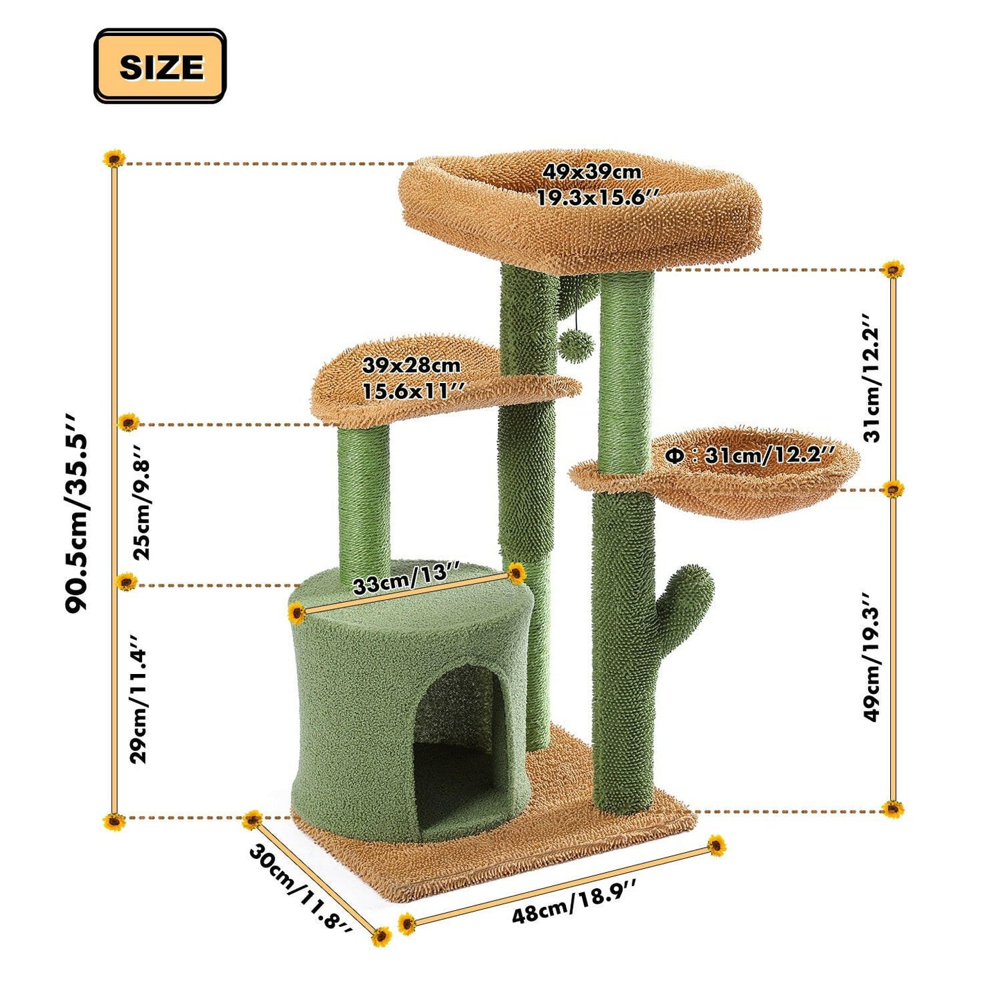 H90.5CM Cactus Cat Tree with Natural Sisal Scratching Post Board for Cat Perch Condo Kitty Play House rascador gato arbre à chat - TIKIJTRONICS 0 SPECIFICATIONSWeight:: 9kgType: catsShap: Cactus HouseSKU: AMT0128SC/AMT0133/AMT0141Origin: Mainland ChinaNo. of Tiers: Three-LayerMaterial: WoodItem Type: cat treesHeight: 90.5cm/83.5cmColor: Green+BrownCN: ZhejiangBrand Name: PAWZ Road TIKIJTRONICS  (Store description)