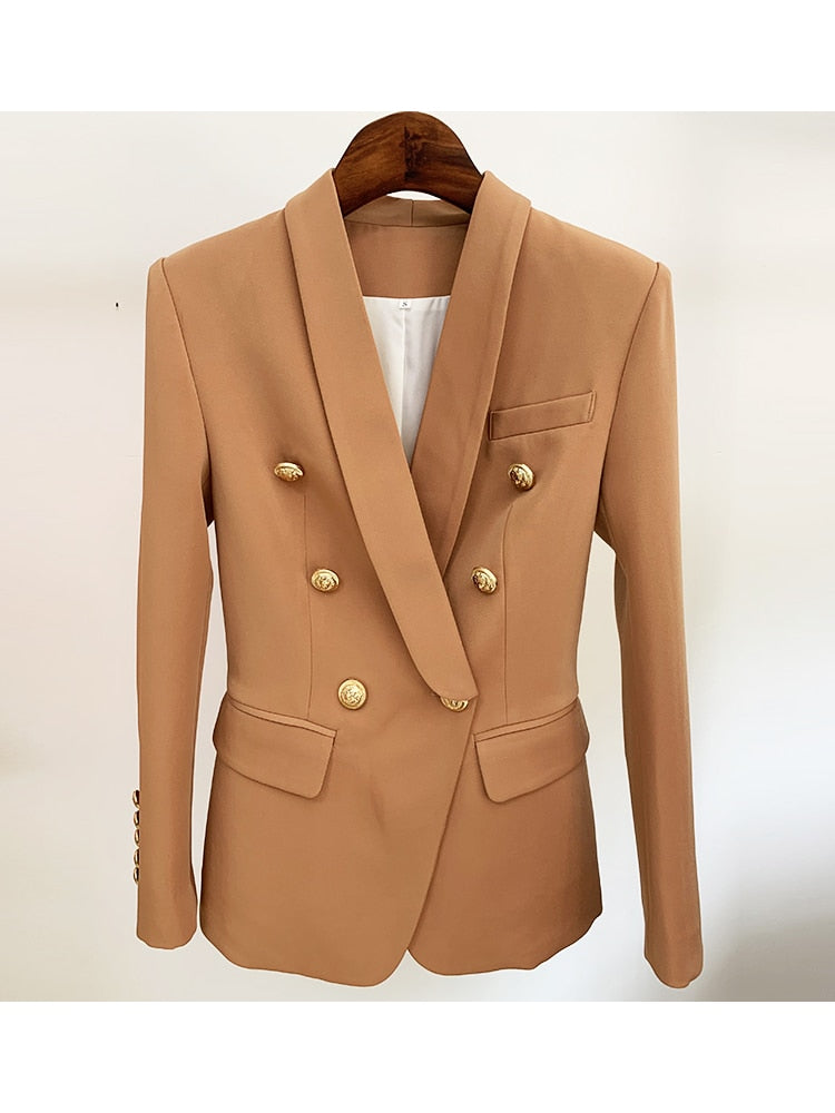 HIGH STREET 2023 Newest Designer Blazer Jacket Women's Slim Fitting Double Breasted Metal Lion Buttons Shawl Collar Blazer - Premium 0 from TIKIJTRONICS - Just $39.59! Shop now at TIKIJTRONICS