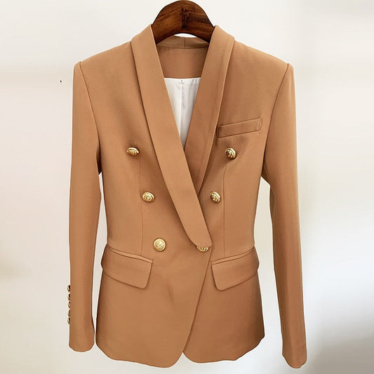 HIGH STREET 2023 Newest Designer Blazer Jacket Women's Slim Fitting Double Breasted Metal Lion Buttons Shawl Collar Blazer - Premium 0 from TIKIJTRONICS - Just $39.59! Shop now at TIKIJTRONICS