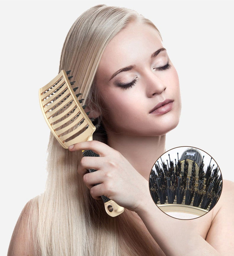 Hair Scalp Massage Comb Wet Dry Curly Detangle Hair Brush Bristle Nylon Hairdressing Brushes for Women Salon Hair Styling Tool - TIKIJTRONICS # 0