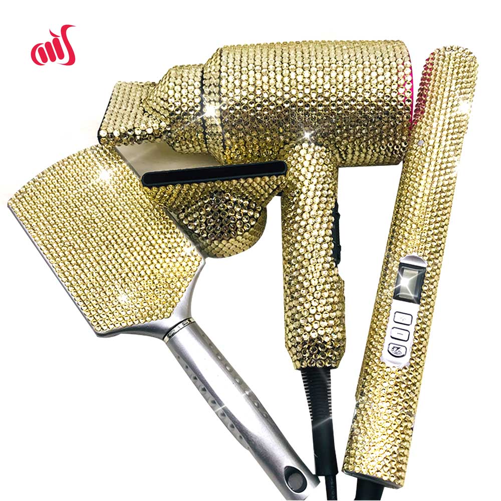 Hair Styling tools 3 Piece Set Bling Rhinestone Hair Dryer Hair Straightener Wig Brush Hot tools - TIKIJTRONICS # 0