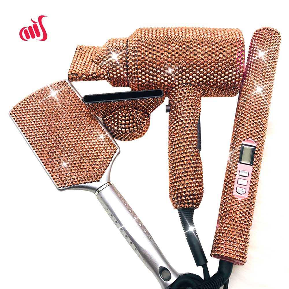 Hair Styling tools 3 Piece Set Bling Rhinestone Hair Dryer Hair Straightener Wig Brush Hot tools - TIKIJTRONICS # 0