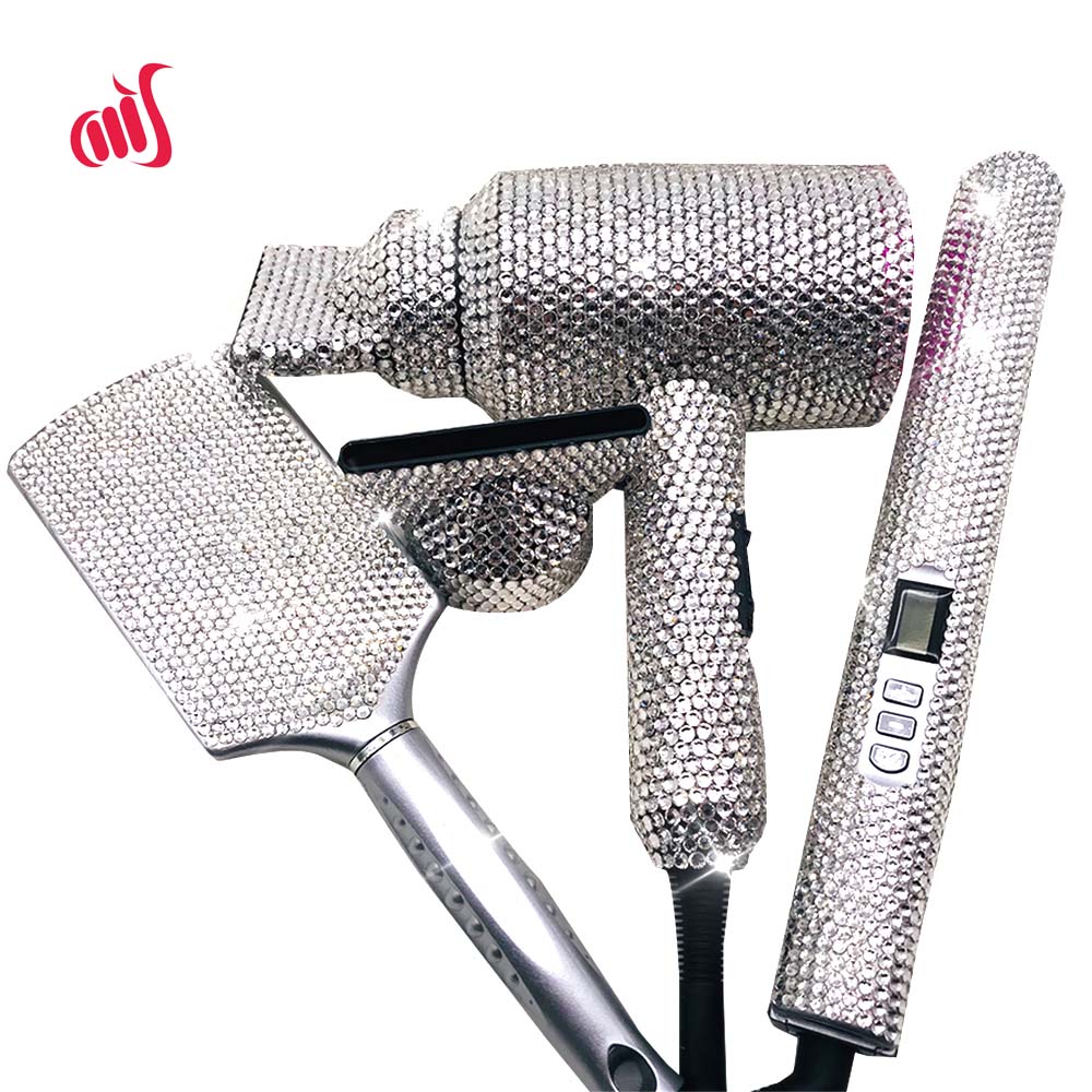 Hair Styling tools 3 Piece Set Bling Rhinestone Hair Dryer Hair Straightener Wig Brush Hot tools - TIKIJTRONICS # 0