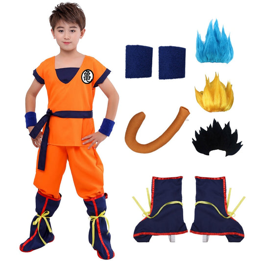 Halloween Adult Kids Suits Son Goku Gui Carnival Anime Cosplay Holiday Costumes Tail  Wrister Wig Blue Gold Children Dress Up - TIKIJTRONICS 0 SPECIFICATIONSSpecial Use: CostumesSource Type: Movie & TVOrigin: Mainland ChinaModel Number: ZA-304Material: PolyesterItem Type: SetsGender: UnisexDepartment Name: ChildrenComponents: Jumpsuits & Rompers,HeadgearCharacters: Goku-GuiCN: Zhejiang TIKIJTRONICS  (Store description)