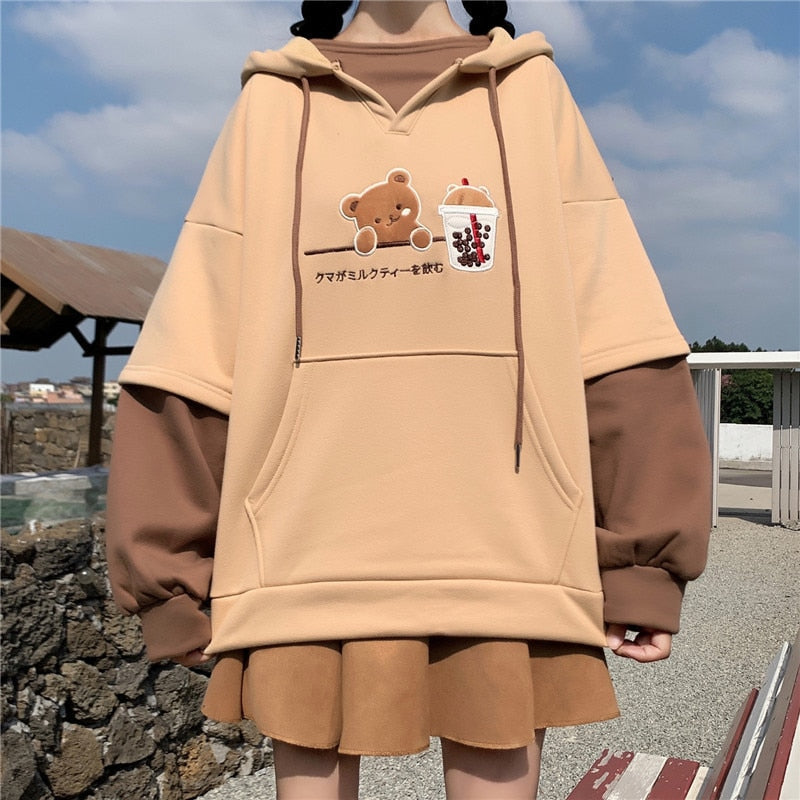 Harajuku Fashion Women Hoodies Winter Clothes Kawaii Fleece Cute Bear Anime Sweatshirt Teen Girls Aesthetic Long Sleeve Pullover - TIKIJTRONICS # 0